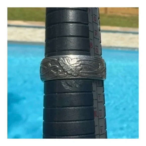 Silver Purity Ring Wedding Band Women Medieval Wedding Ring Silver Flower Ring - Picture 8 of 8